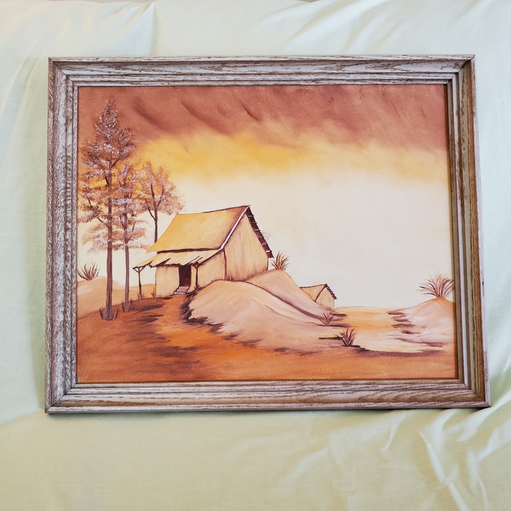 Vintage Oil on Canvas Painting 18" x 21.75" Desert Landscape well Framed stunnin